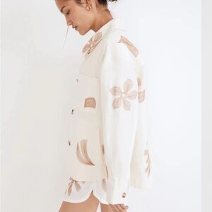 Madewell Embroidered Linen Crop Shirt-Jacket in Tropicale Floral